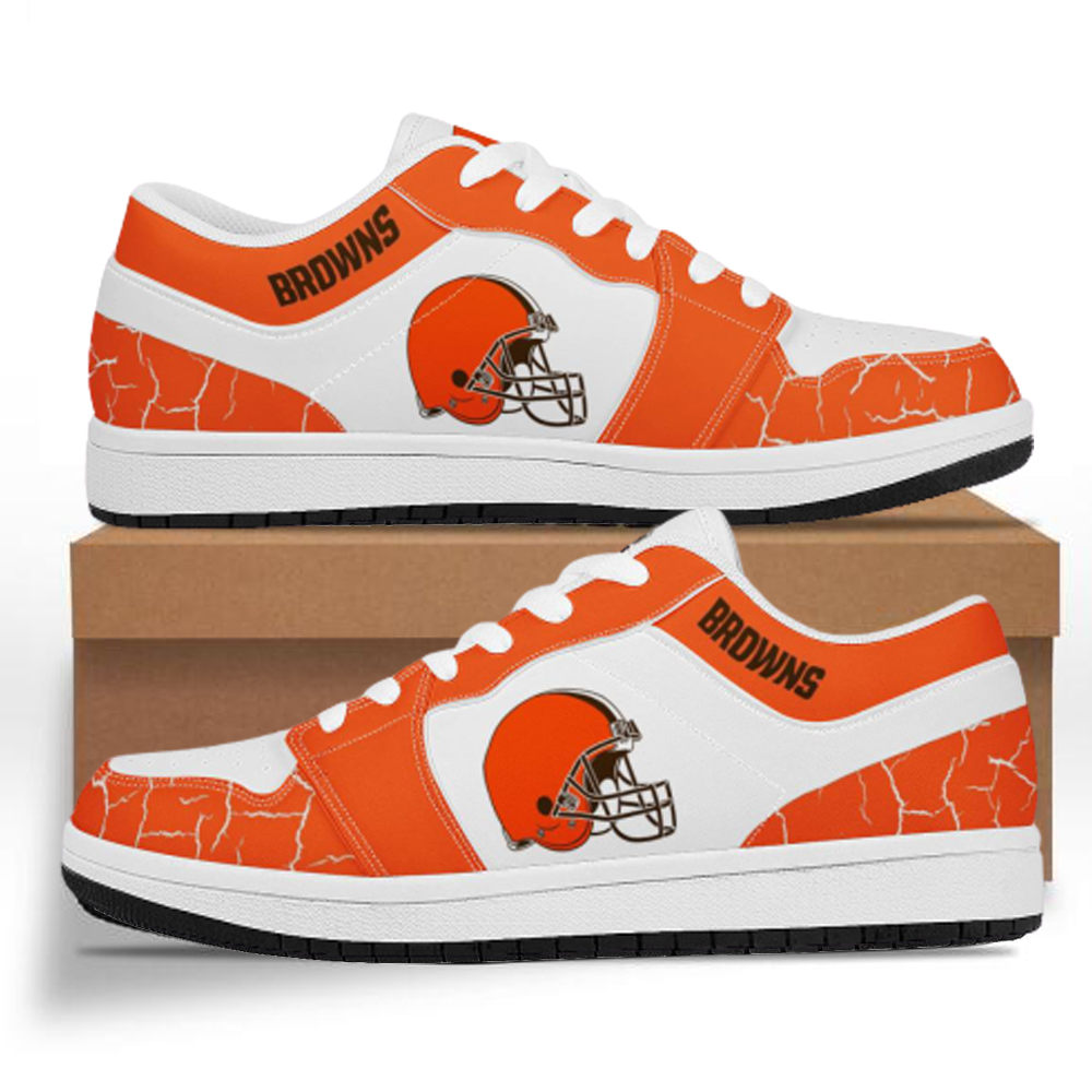Women's Cleveland Browns Low Top Leather AJ1 Sneakers 001